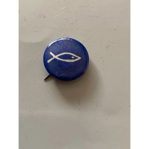 Vintage Jesus Fish Pin Button Blue Pinback Pin